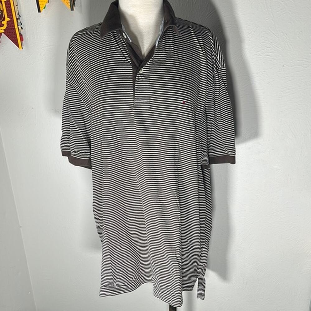 Tommy Hilfiger Cream and Brown Polo Shirt